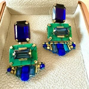 Art Deco malachite green and sapphire blue stones earrings by Zenzii